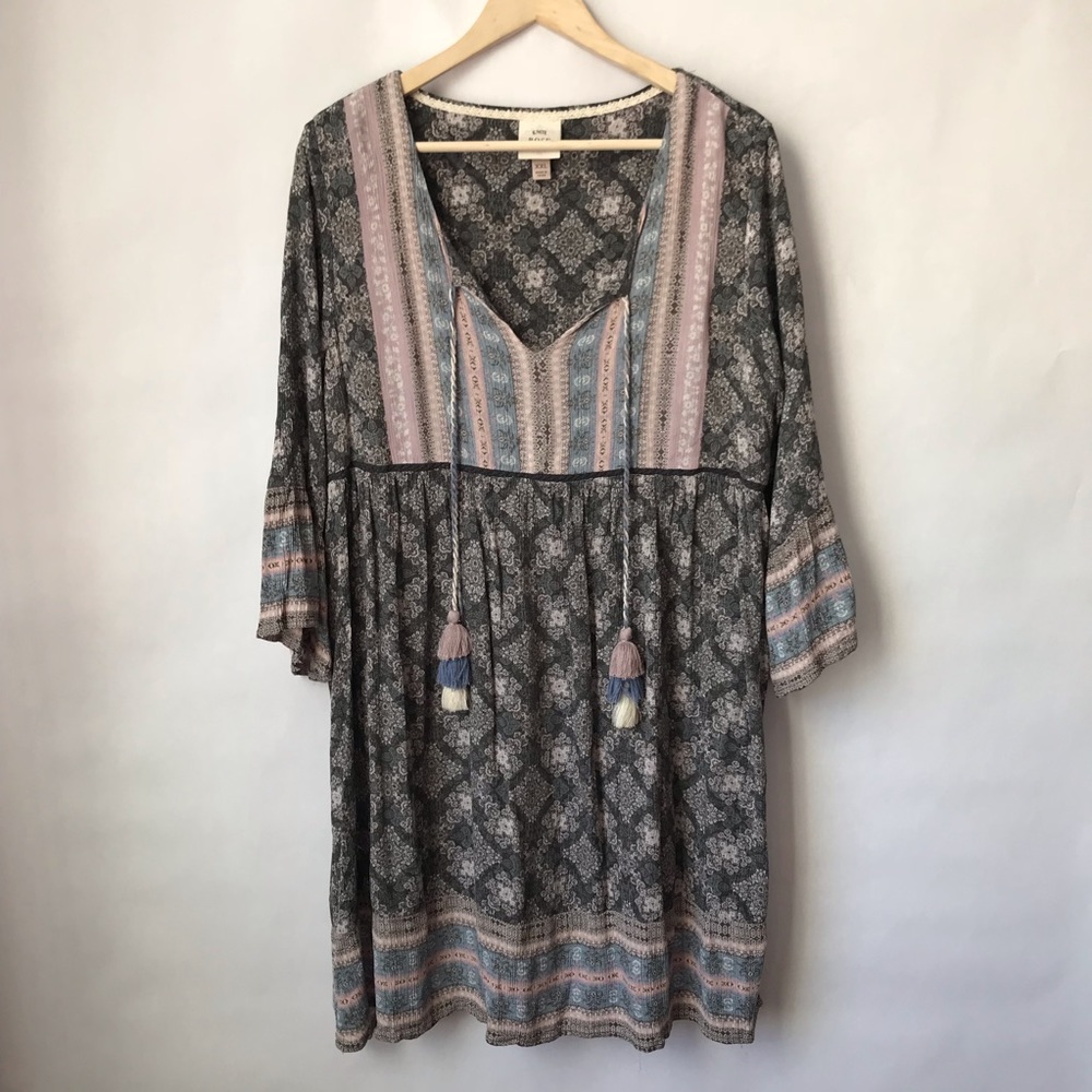 Knox Rose Grey Mauve Peasant Tassel Dress